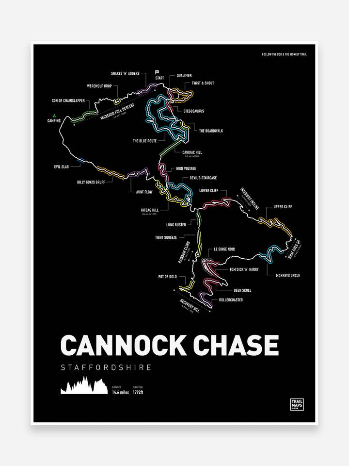 Cannock Chase Följ hunden & apan konsttryck för wholesale av Trailmaps.com