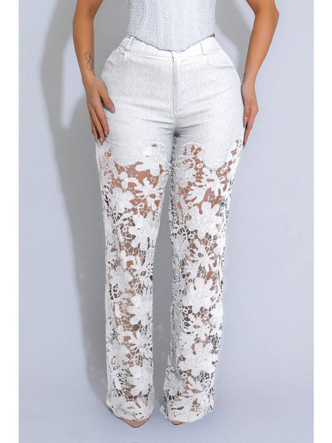 Chicto - Wholesale Pants - Women's - Fashion High Waist Lace Pants