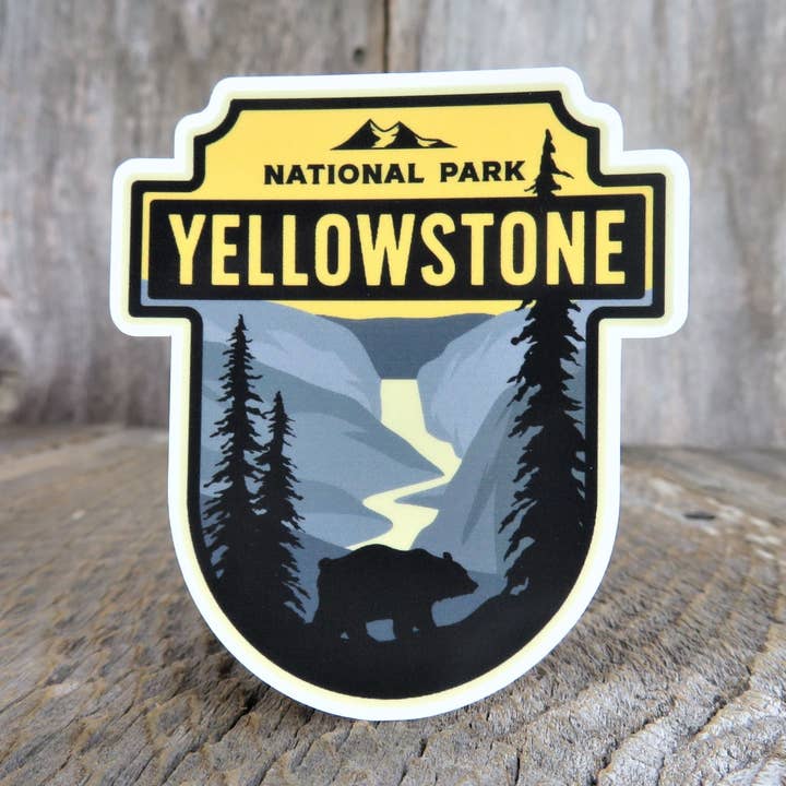 Yellowstone Sticker Wyoming National Park Badge Shield Souvenir Waterproof Travel Water Bottle Laptop for wholesale by Kirk's Krafts