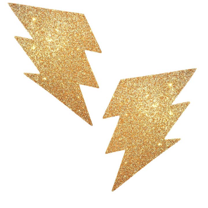 Gold Fairy Dust Glitter Bolt Nipple Cover Pasties for wholesale by Neva Nude