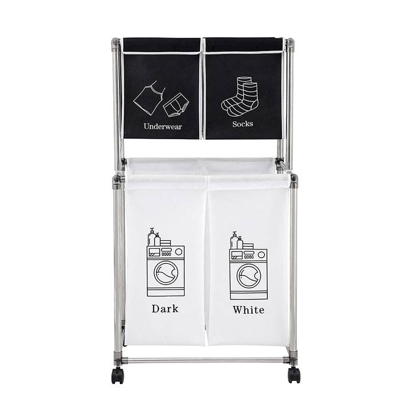39F Inc. - Wholesale Laundry Basket - 2-Tier Laundry Sorter with 4 Removable Bags and Wheels5
