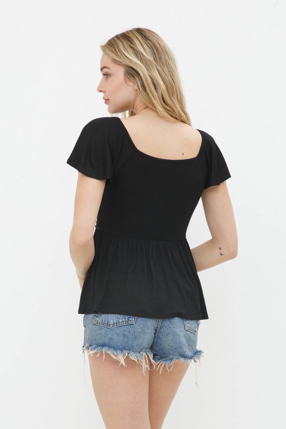 Blue B - Vendita all'ingrosso Camicetta - Donna - 31453T - Corpetto in pizzo a bralette in morbido jersey di rayon lavorato a maglia peplo7