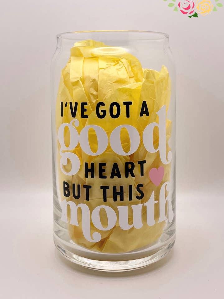 Tazza di vetro da 16 once, I've Got a Good Heart, San Valentino per la vendita all'ingrosso da parte di Jeanne Mari & Co