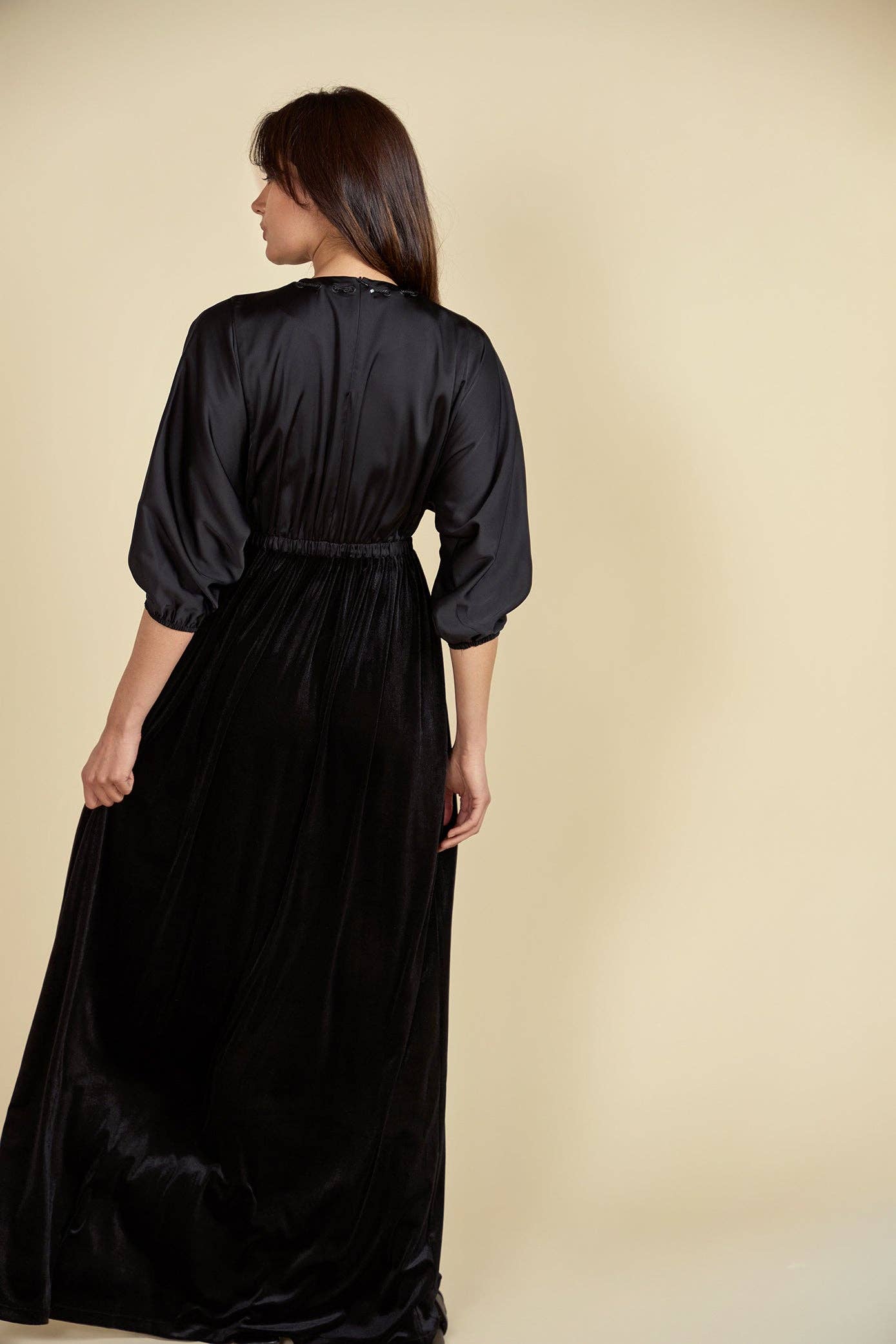 Ellwi Design - Wholesale Dress - Women's - Satin Top Velour Bottom Maxi Dress1
