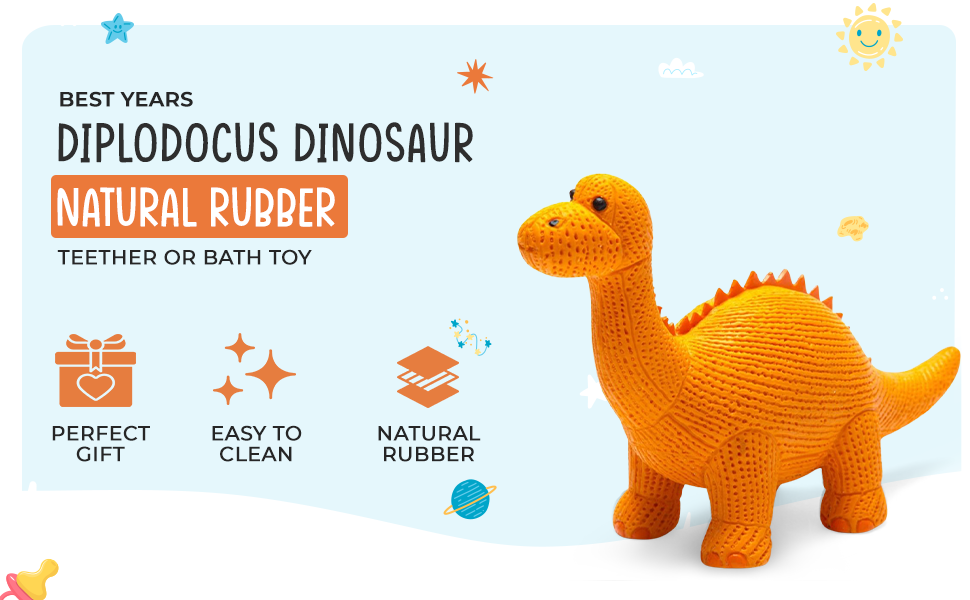 Best Years Ltd - Wholesale Bath Toy - Baby - Rubber Orange Diplodocus Dinosaur Toy, Bath Toy and Teether7