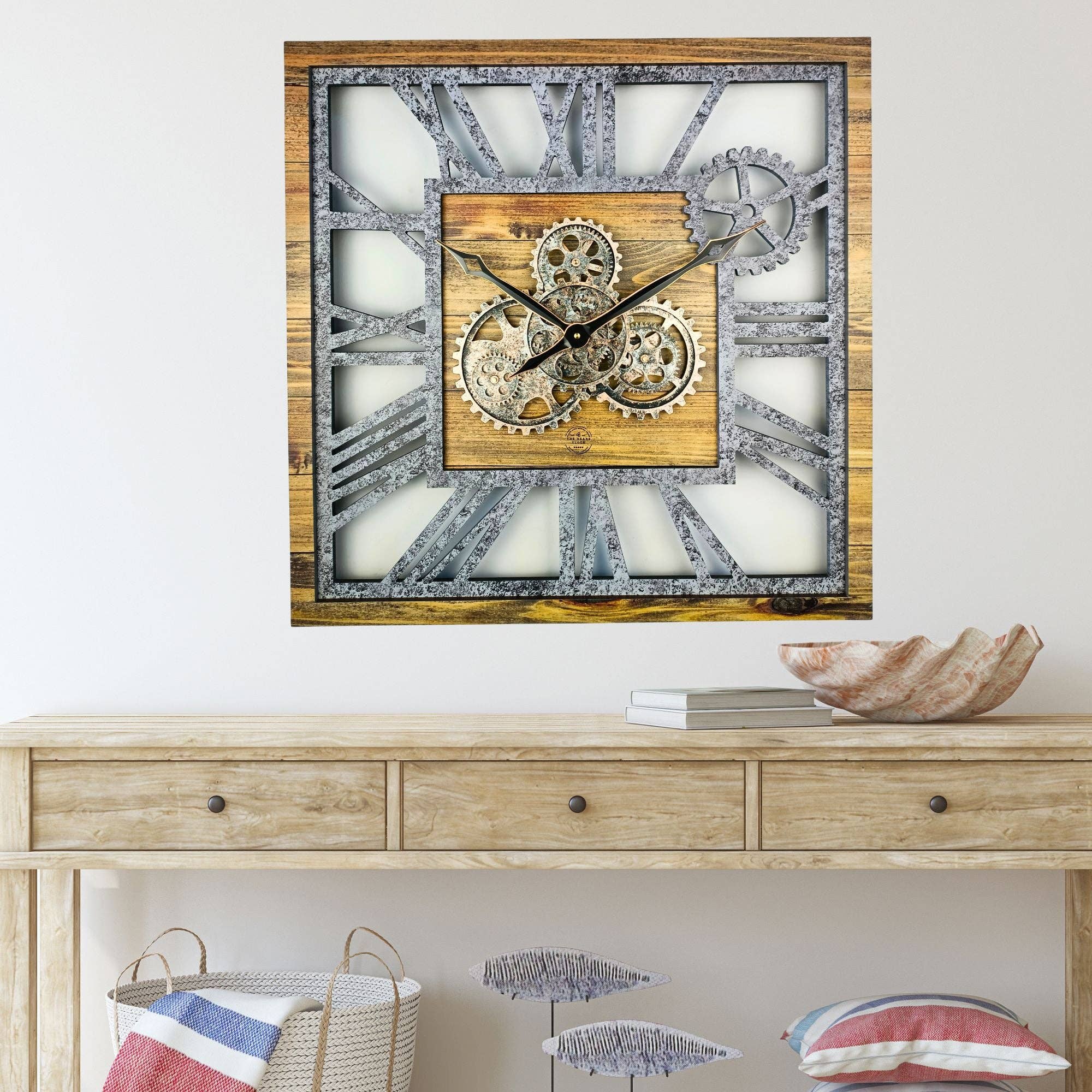The Gears Clock - Wholesale Wall Clock - AMERICA LINE WALL CLOCK SQUARE 24 INCH WOOD AND STONE3