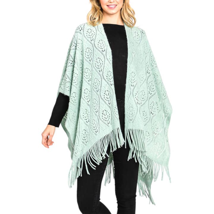 Perforated Pattern Knit Fringe Cardigan for wholesale by LA Jewelry Plaza