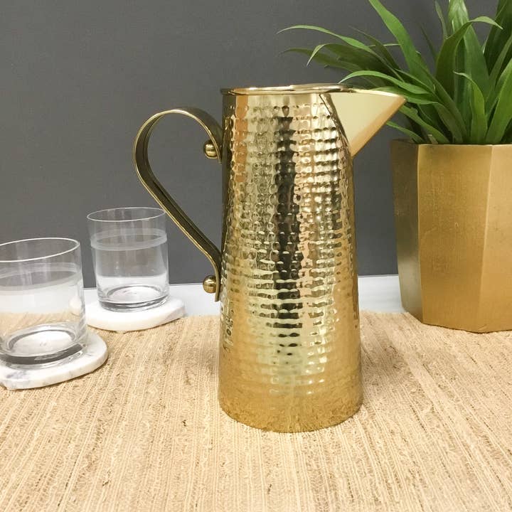 India Handicrafts Inc - Wholesale Pitcher - Gold Hammered Pitcher