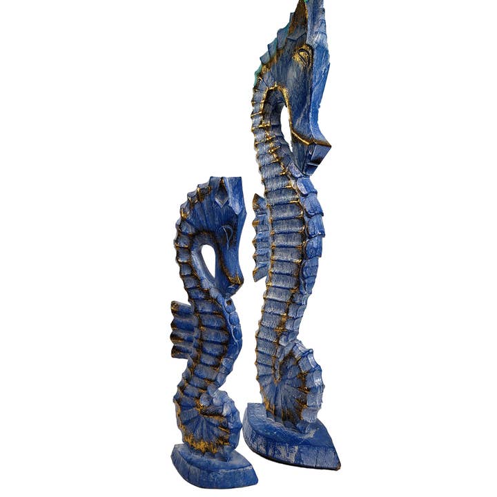 Küstenzauber Holz-Seepferdchen-Statuen #2 für den Großhandel von Stoneage Arts Inc