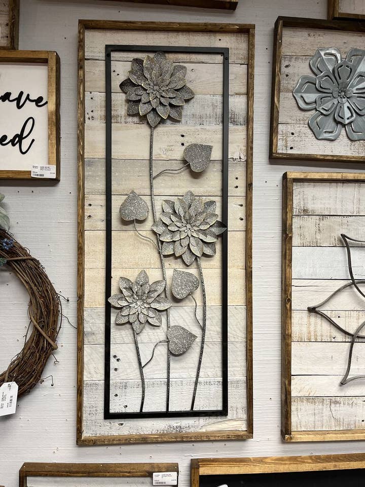 Metal Framed Grey Floral for wholesale by Rae Ray's Decor & More