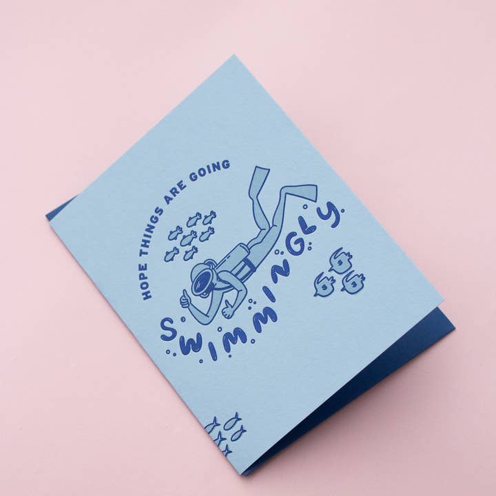 Hope Things Are Going Swimmingly Letterpress Greeting Card for wholesale by M.C. Pressure