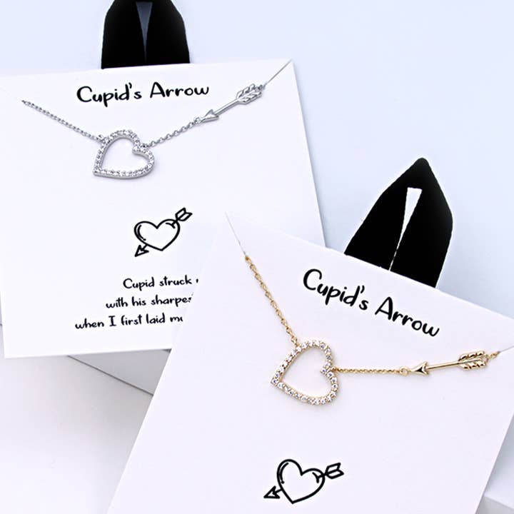 Gold-Dipped Cupids Arrow Chain CZ Heart Necklace for wholesale by Fashion City