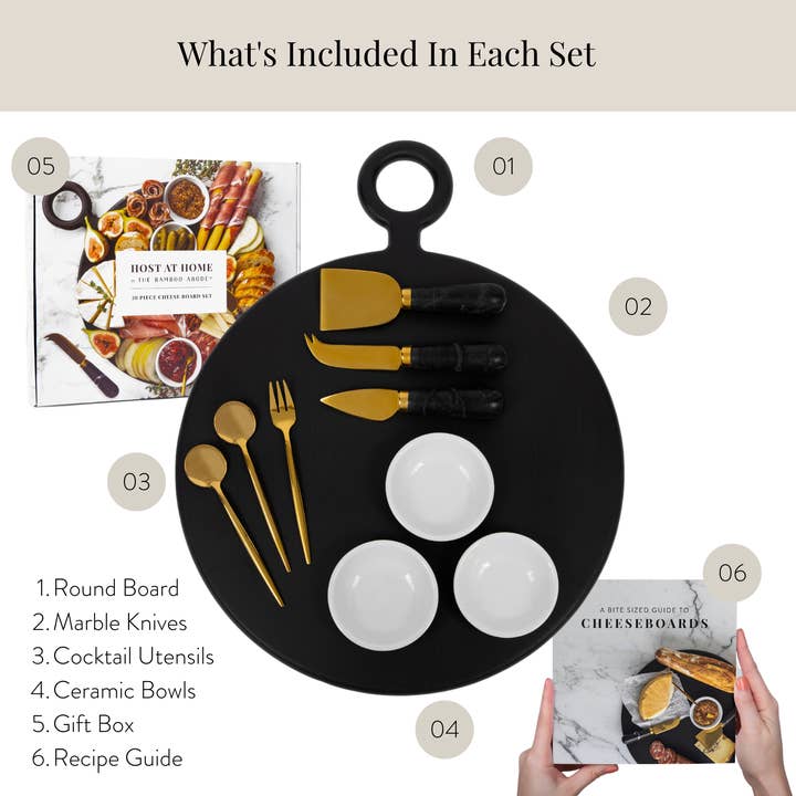 HOST AT HOME by The Bamboo Abode - Wholesale Cheese Board - 10 Piece Black Charcuterie Board Gift Set