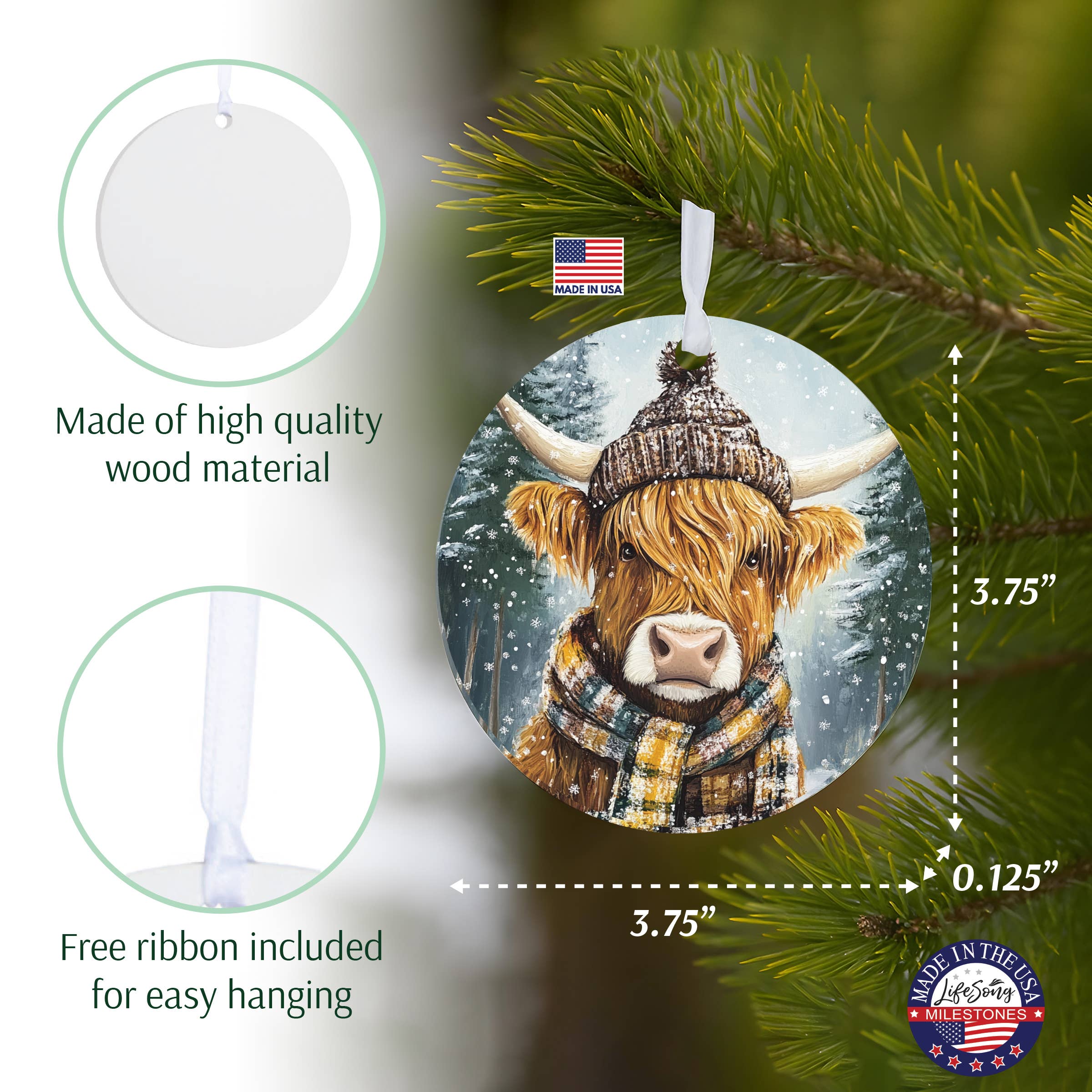 LifeSong Milestones - Wholesale Ornament - Highland Cow Christmas Ornament – Holiday Accessories3