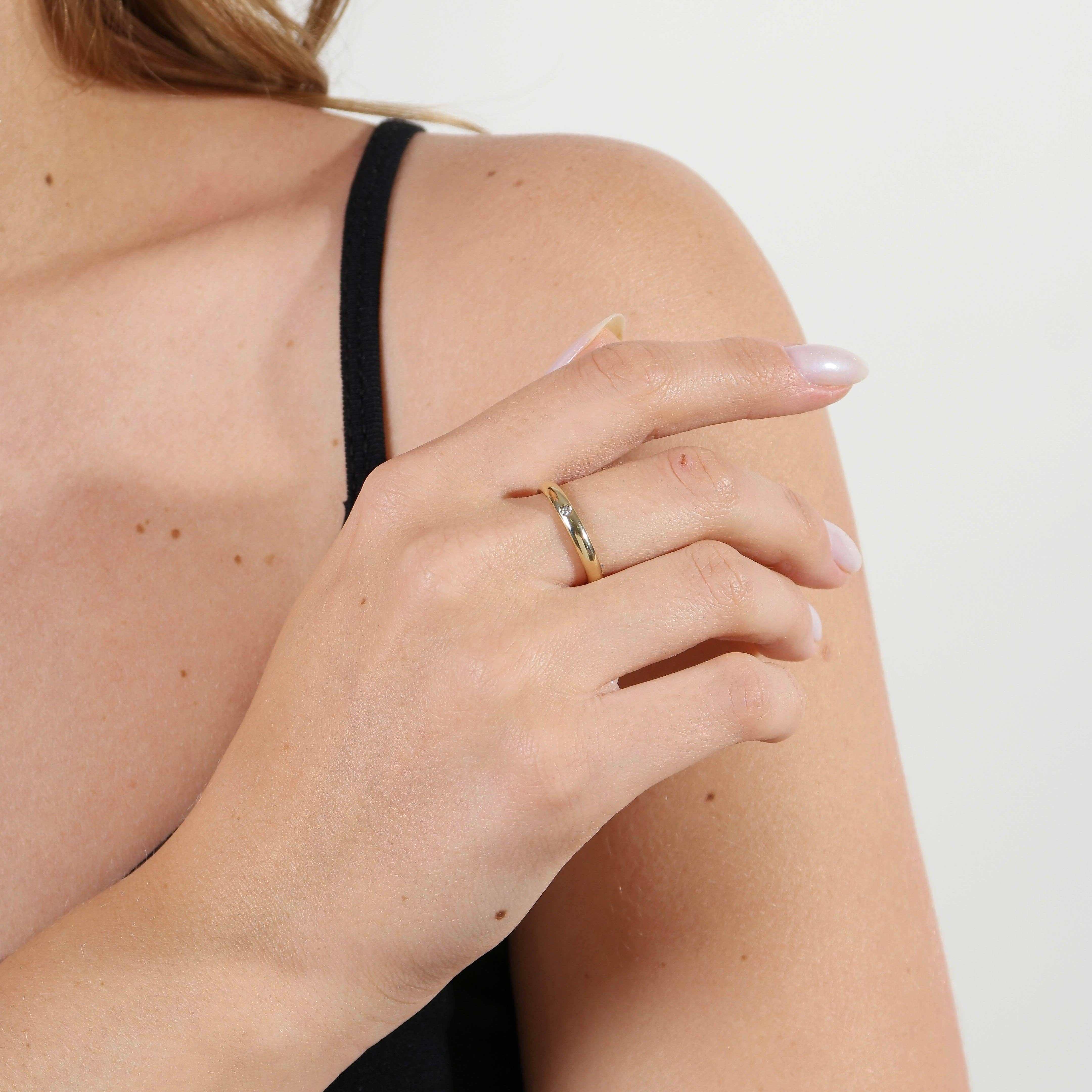 GoldFi – wholesale Band/stacked ring – 18k Gold Filled Band Ring With Cubic Zirconia Stone2