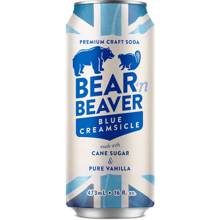 Grandpa Joe's Candy Shop - Wholesale Soda/Carbonated Drink - Bear 'N Beaver Blue Creamsicle, 16 fl oz Can, 12ct