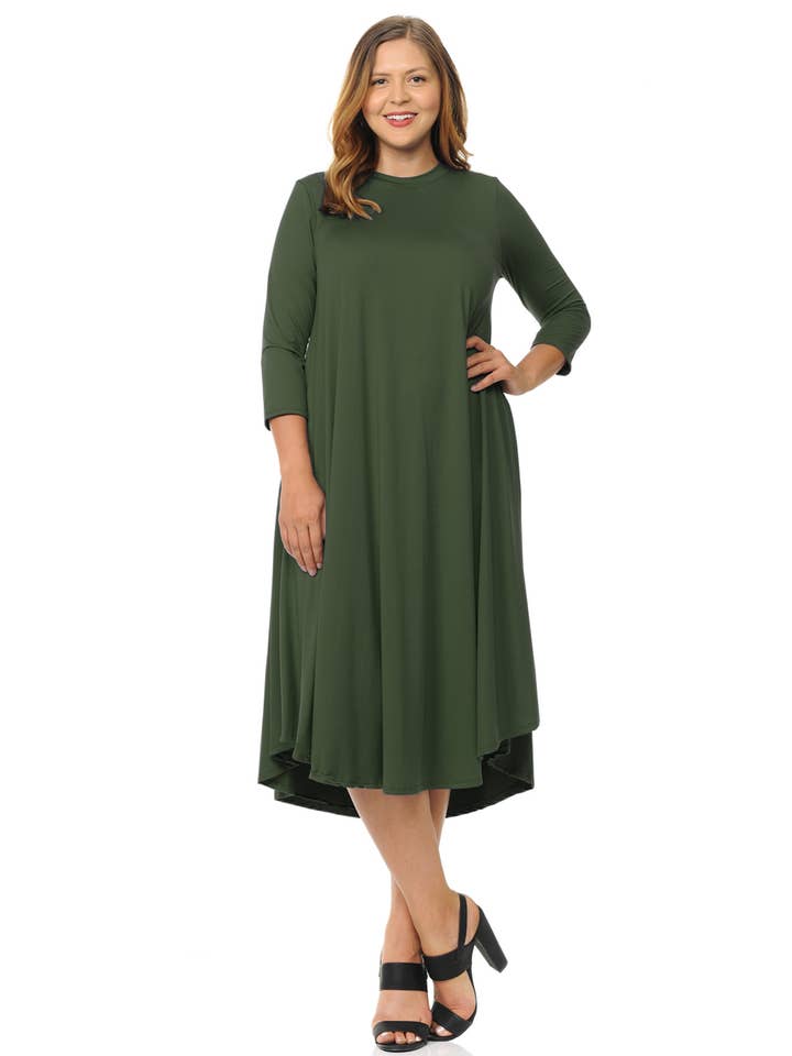 Allium - Wholesale Dress - Women's - A Line Swing Trapeze Midi Dress Plus