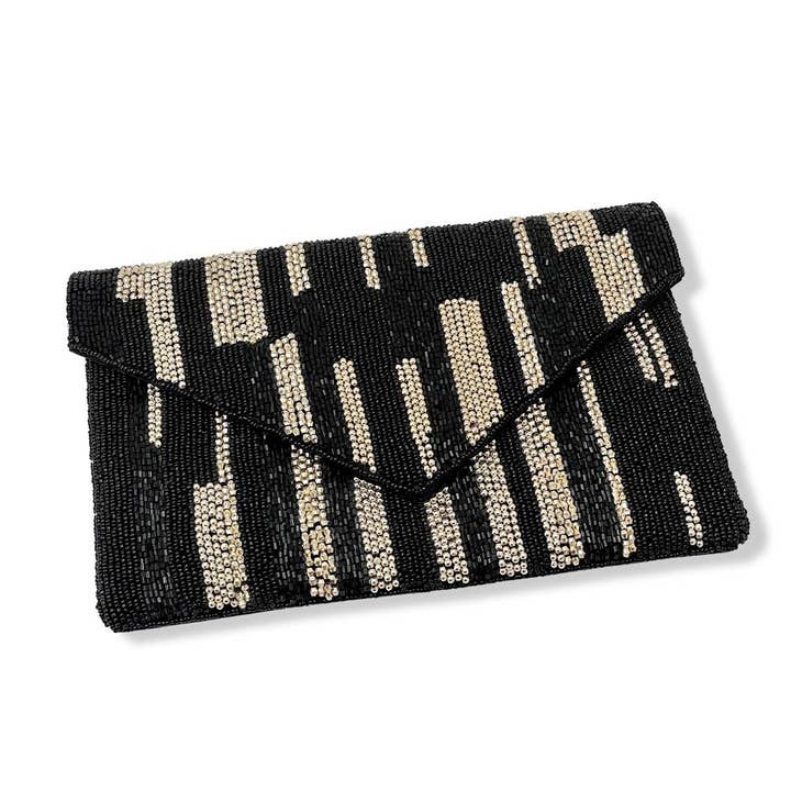 Black and Gold Varied Beaded Clutch for wholesale by AXESSI