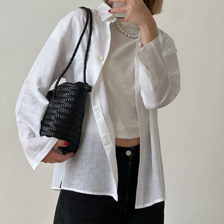 Sook Stainable - Wholesale Beach Bag - Carmel- Handwoven Genuine Leather Bucket BagÂ