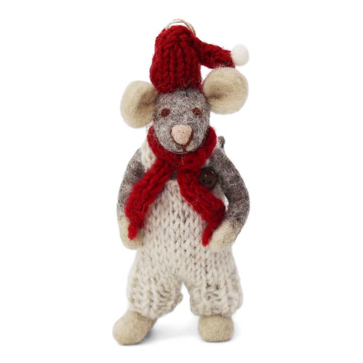 Small Grey Boy Mouse w/Hat & Scarf & Grey Pants for wholesale by Gry and Sif