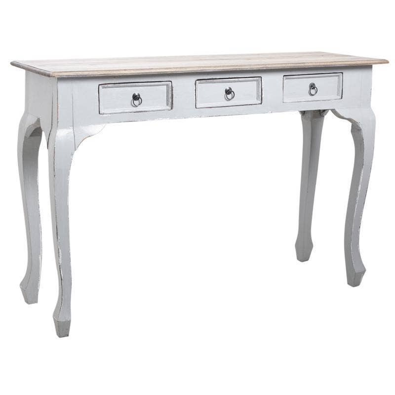 Aubry Gaspard - Wholesale Console Table - Antique gray wooden console with 3 drawers0