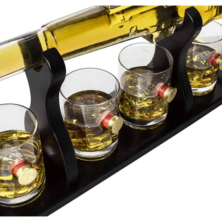 The Wine Savant / Khen Glassware - Wholesale Decanter - Rifle Whiskey Decanter Set 600 ml & Whiskey 12 oz Shotgun4