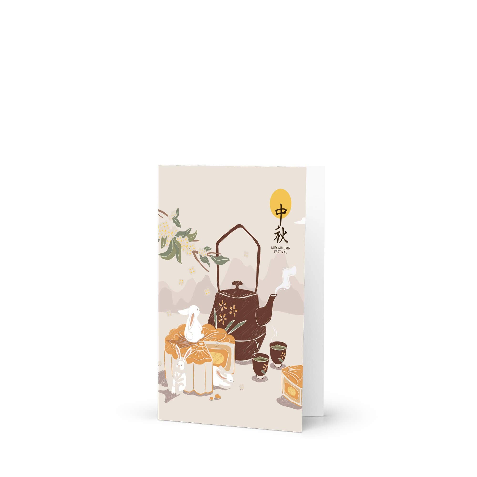 Cute Asian Cards - Wholesale Everyday Greeting Card - Brown Teapot Mid-Autumn Festival Card | Jade Rabbits Full Moon6