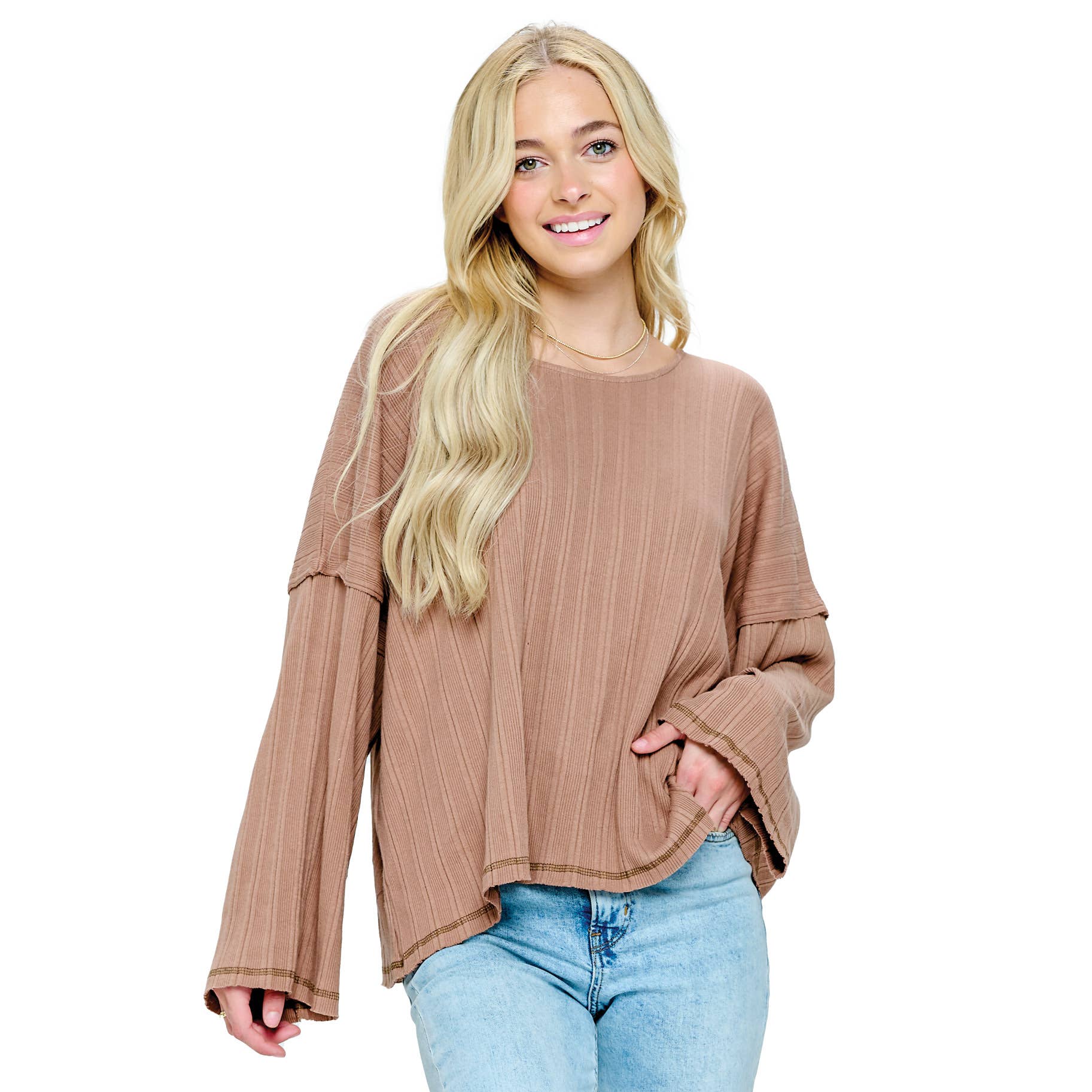 Yak & Yeti - Vendita all'ingrosso Top in maglia - Donna - SALDI Top a Coste con Orlo Grezzo Cucito (Prezzo Regolare €18)