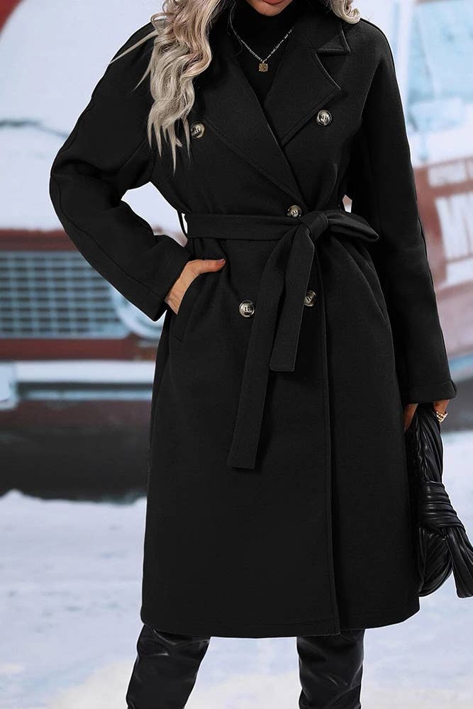 UNISHE - Wholesale Coat - Women's - Double Breasted Notch Lapels Overcoat with Belt GSS1165