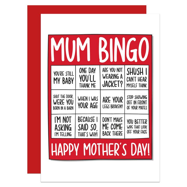 TeePee Creations - Wholesale Mother's Day Card - Mum Quotes Mothers Day Bingo A6 Card