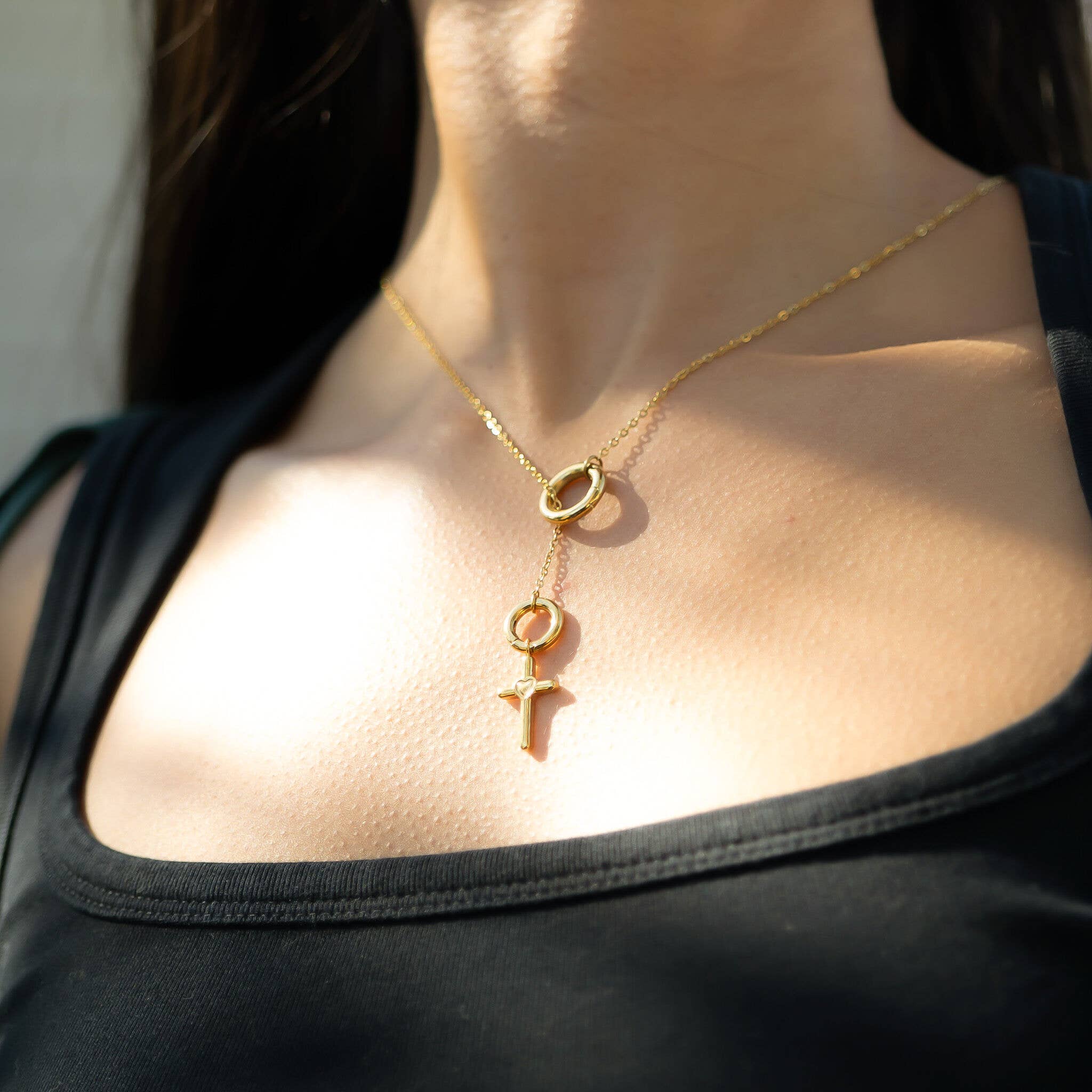 WJW - Wholesale Individual Charm/Pendant - 18K Gold PVD Stainless Steel Heart in Cross Charm2