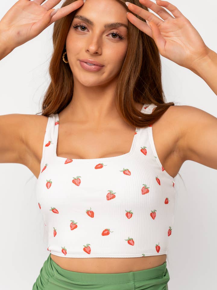 Top da bagno a collo quadrato fragola per la vendita all'ingrosso da parte di Coral Reef Swim