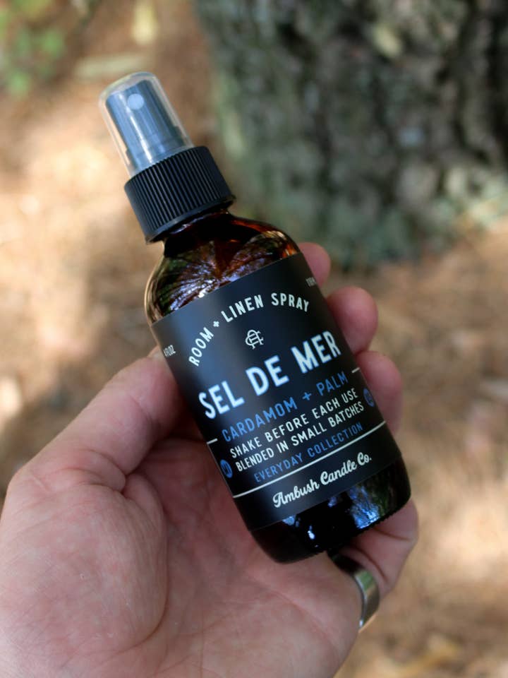 Sel De Mer | Cardamom + Palm 4oz Room + Linen Spray for wholesale by Ambush Candle Co.