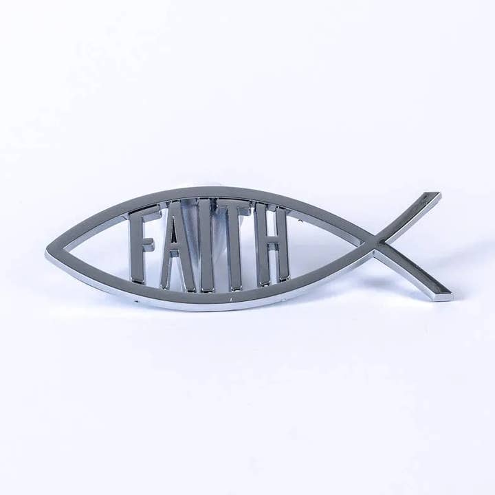 Auto Emblem - Faith Fish - Silver - Pack of 6 for wholesale by Swanson Christian Products