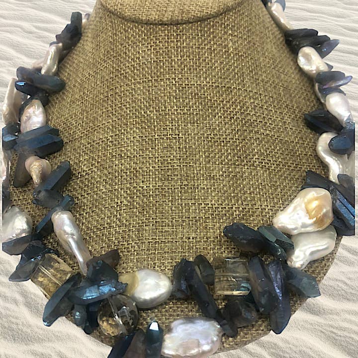 Aloha - Freshwater Pearl & Quartz Crystal Necklace with 14K Gold Heart for wholesale by Exotic by Nature Jewelry