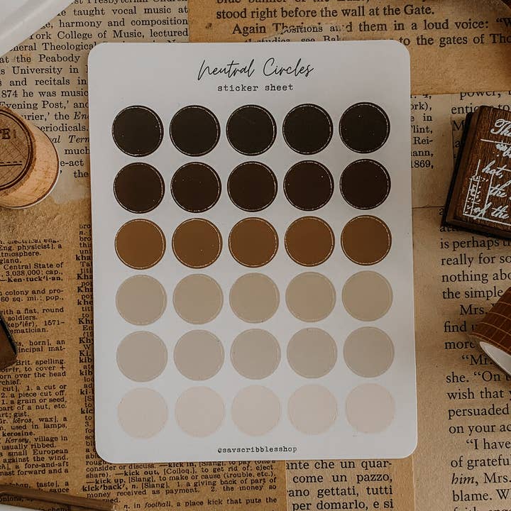Neutral Circles Sticker Sheet for wholesale by Savannah Scribbles Shop