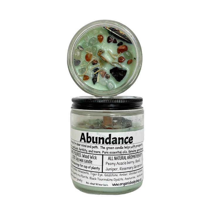 Candela di Cristallo dell'Abbondanza. Soia + Stoppino di Legno per la vendita all'ingrosso da parte di Organic Body Shop