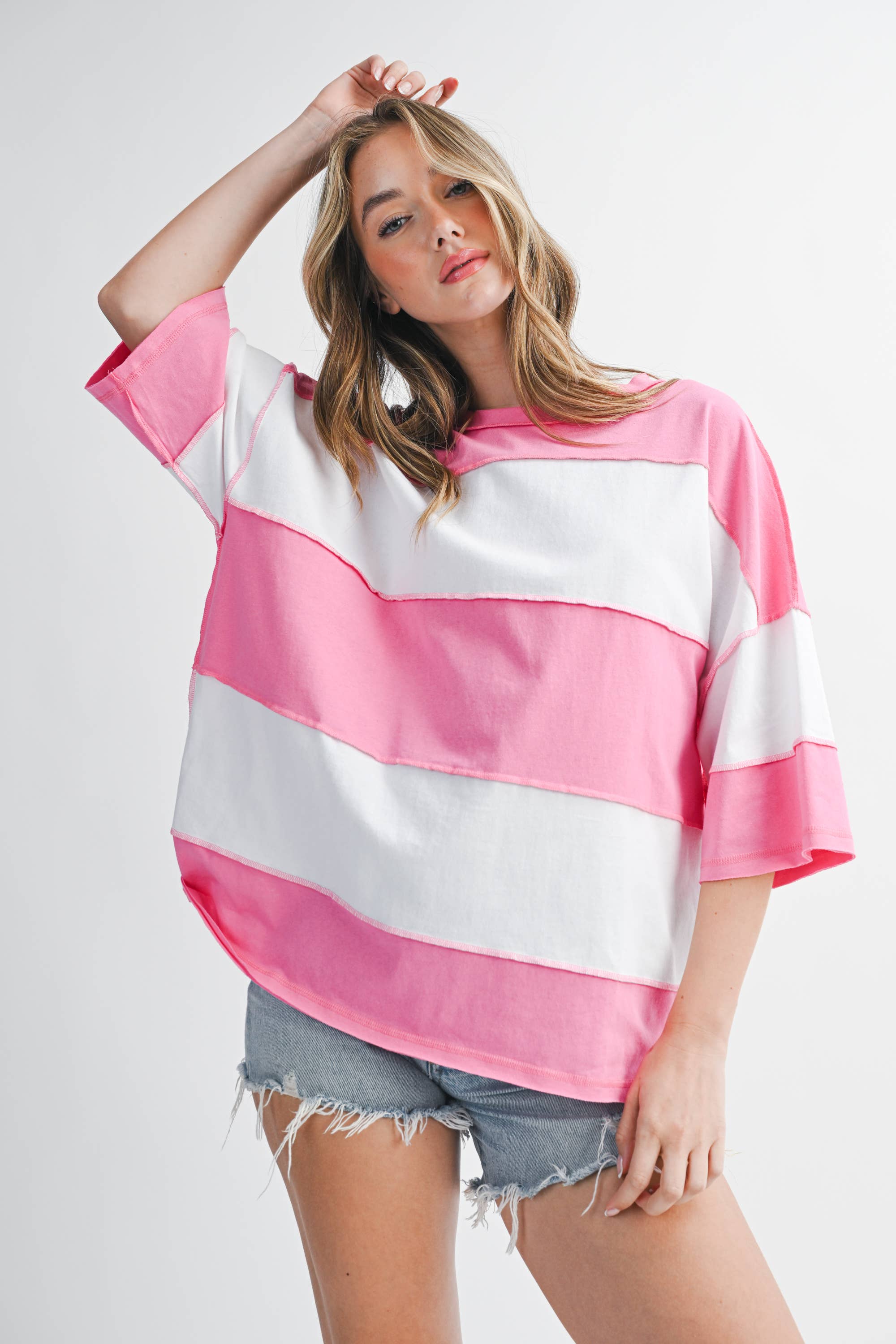 AEMI + CO - Wholesale Knit Top - Women's - 8417FN Polly Color Block Top1