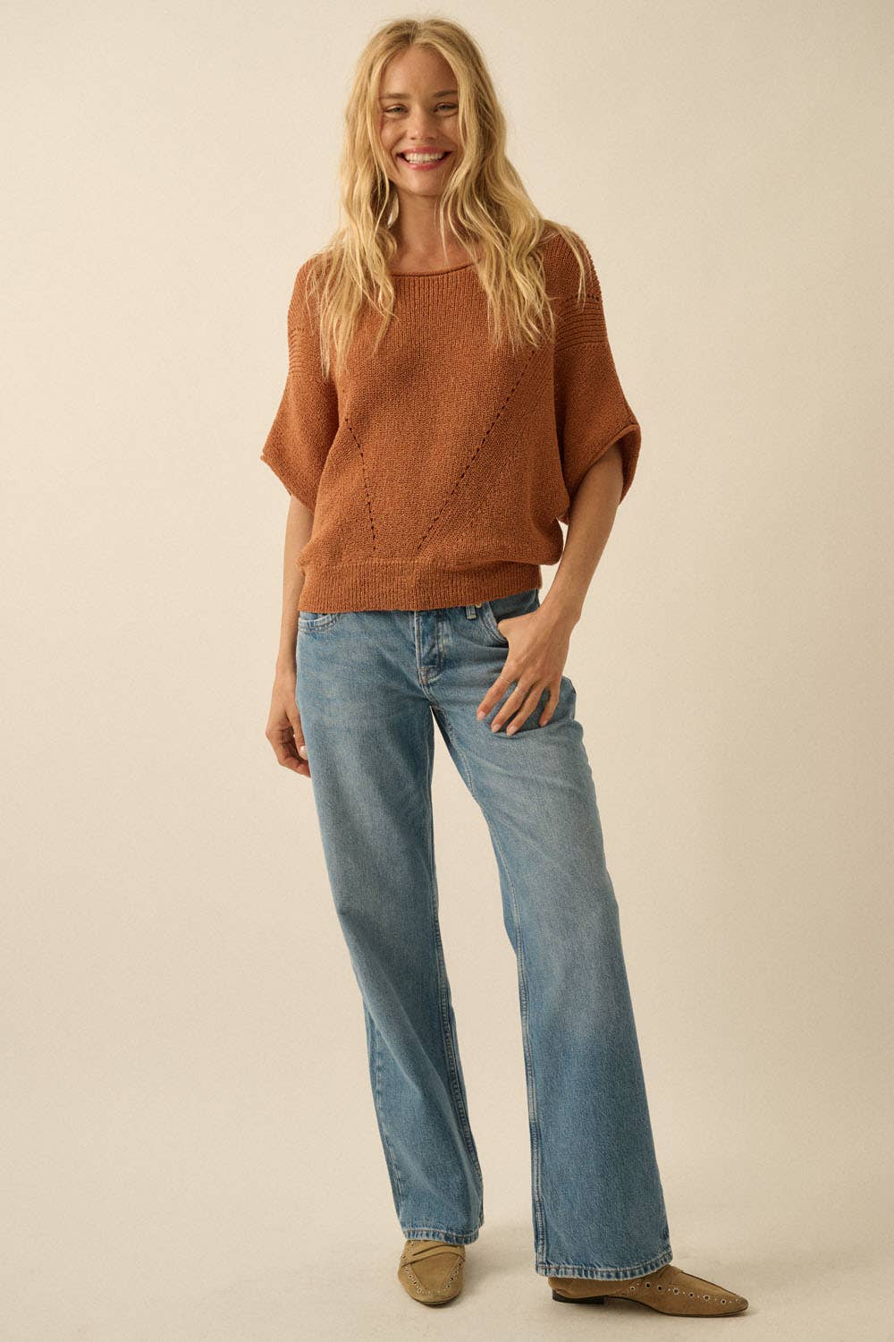 Promesa USA - Wholesale Knit Sweater - Women's - Short-Sleeve Pointelle Ribbed Knit Sweater3