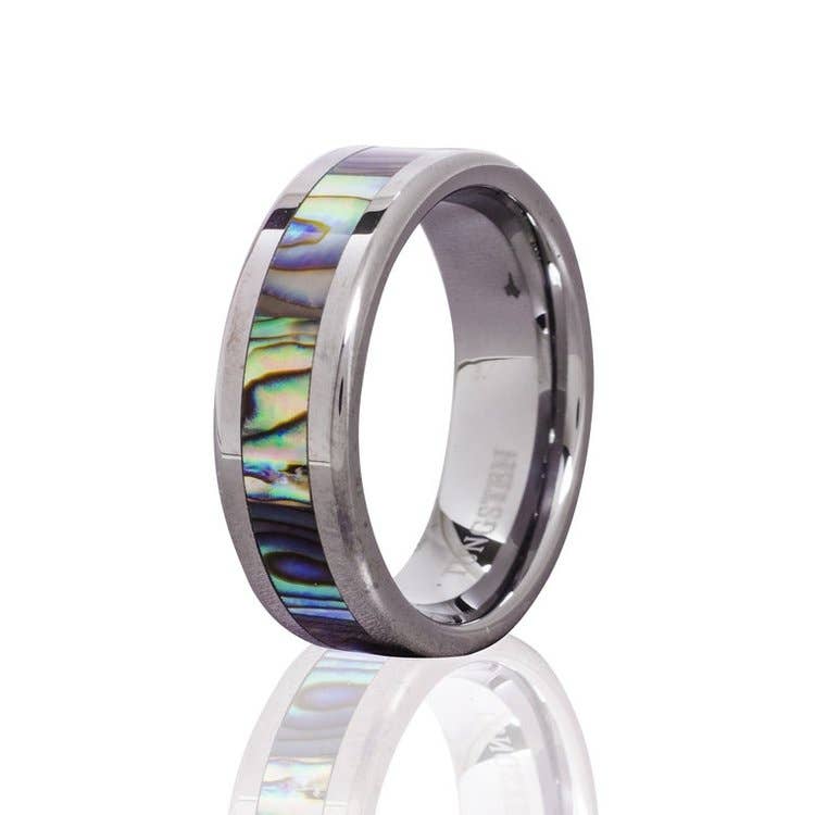 Bean & Vanilla - Wholesale Band/Stacked Ring - Abalone Shell Tungsten Ring1