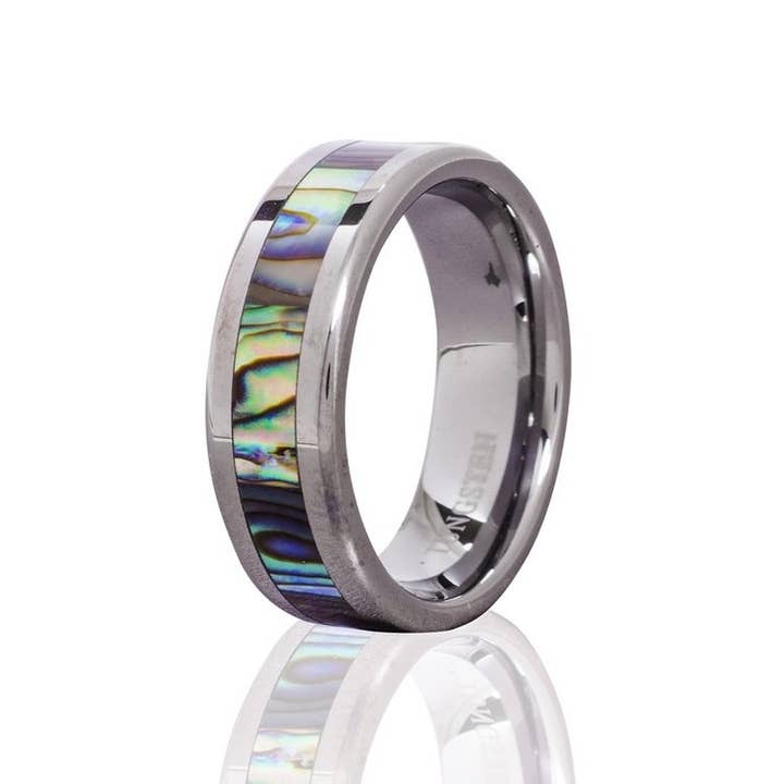Bean & Vanilla - Wholesale Band/Stacked Ring - Abalone Shell Tungsten Ring1