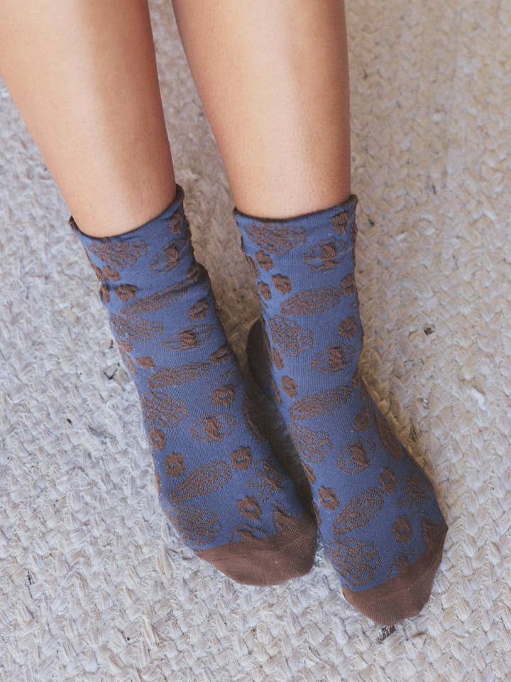 Walking On Roses Socks - Blue for wholesale by Three Bird Nest
