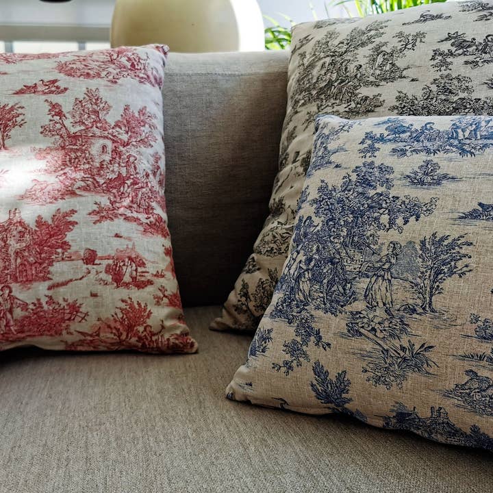 Homesite - Wholesale Throw Pillow Cover - Toile De Jouy Pillow Cover Blue, 4 Sizes6