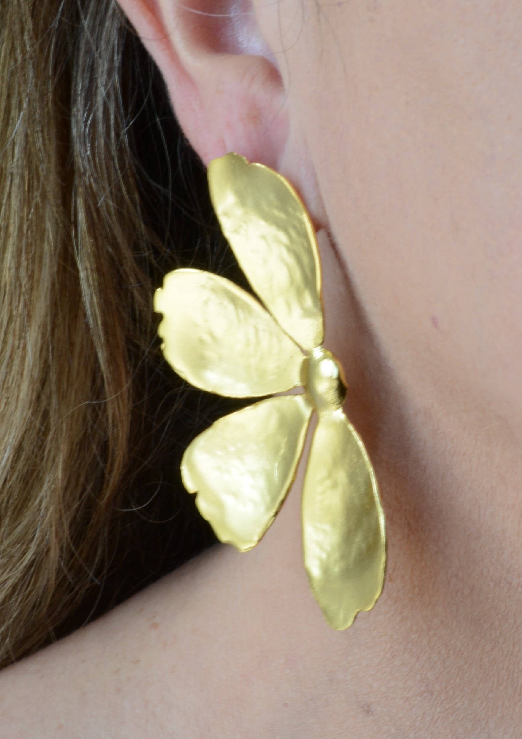 AJS Design Studio - Wholesale Dangle Earrings - Gold plated brass large flower earrings 1