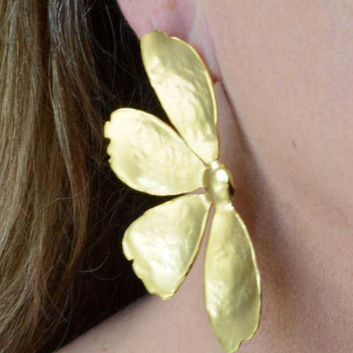 AJS Design Studio - Wholesale Dangle Earrings - Gold plated brass large flower earrings 1