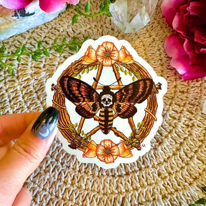 NOMAD Moon Magic - Wholesale Sticker - Handmade Witchy Death Moth Pentagram Sticker, Fall Aesthetic