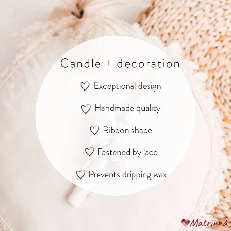 Matrinna - Wholesale Tapered Candle/Candlestick - White Baptism Candle with Linen Decoration and Golden Cross4