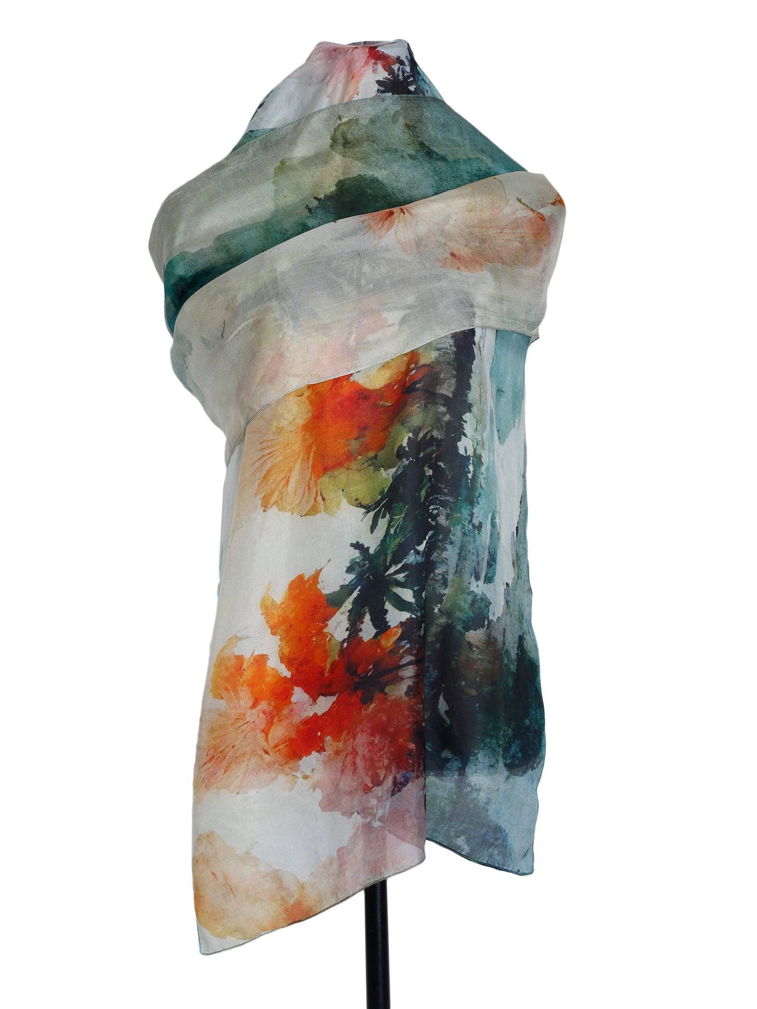 Namaskar Australia - Wholesale Scarf - Women's - Tropical Horizon Floral Landscape Scarf – Pure Silk Designer Wrap | Watercolor Coastal Print2