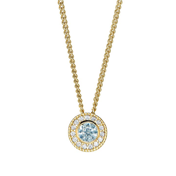 Gemme de naissance ronde en forme d'aigue-marine simulée en micropavé doré pour la vente par Kelly Waters