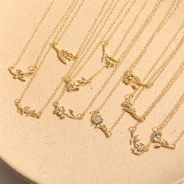 Dainty Birth Flower Necklace for wholesale by Mint & Lily